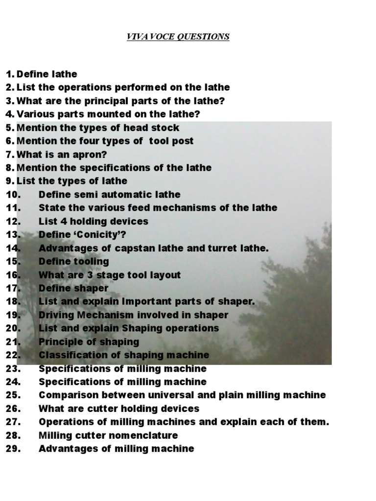 Machine Shop Viva Questions