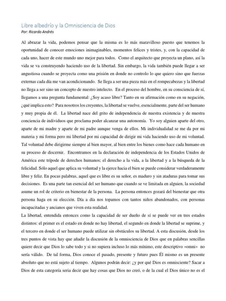 Libre Albedrio y Omnisciencia de Dios