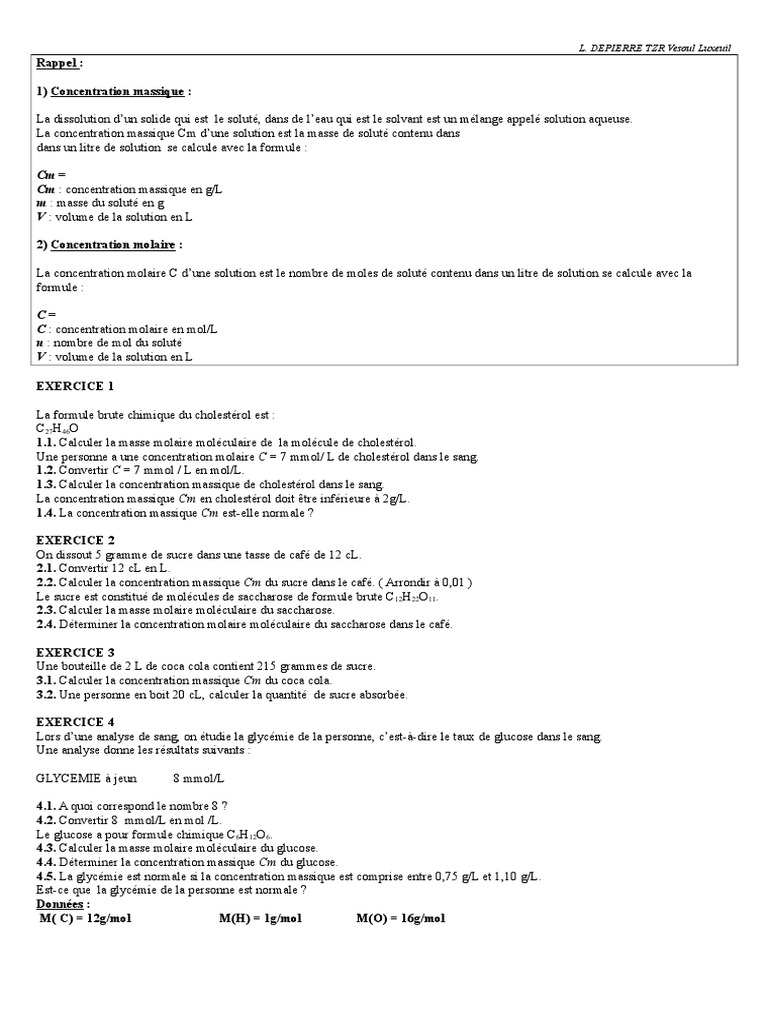 Cap Concentration Exo Concentration Molaire Chimie