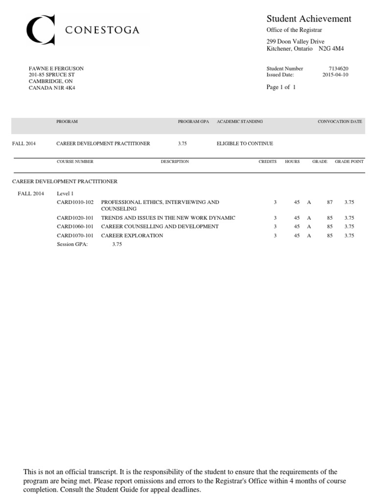 Student Achievement Report - Career Development | PDF