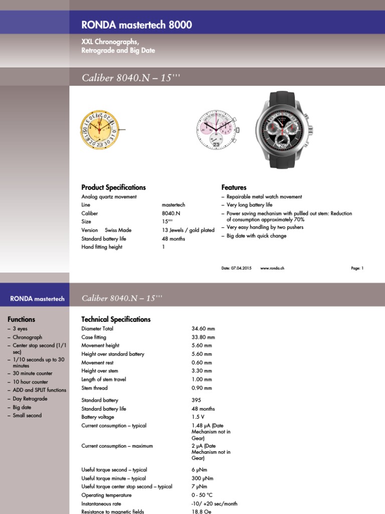 Ronda 8040 N Complete Technical Documentation | PDF | Watch ...