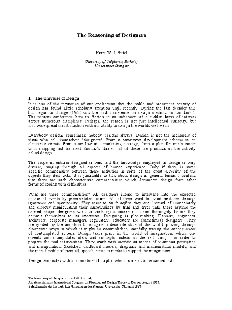 Horst Rittel - The - Reasoning - of - Designers | PDF | Reason | Logic