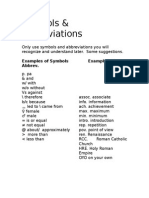 Symbols & Abbreviations: Examples of Symbols Examples of Abbrev