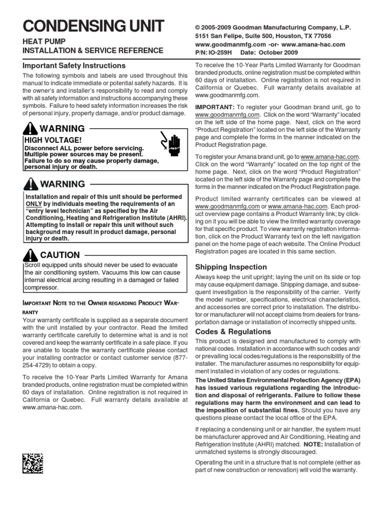 Goodman Heat Pump Manual | PDF | Thermostat | Leak