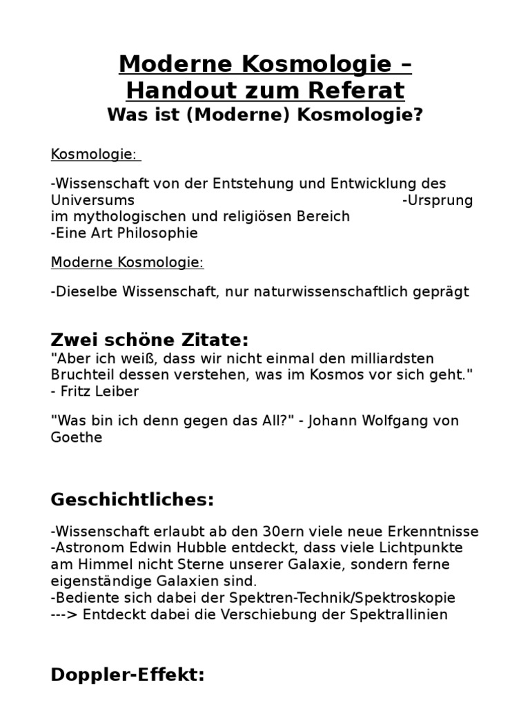 Moderne Kosmologie Handout