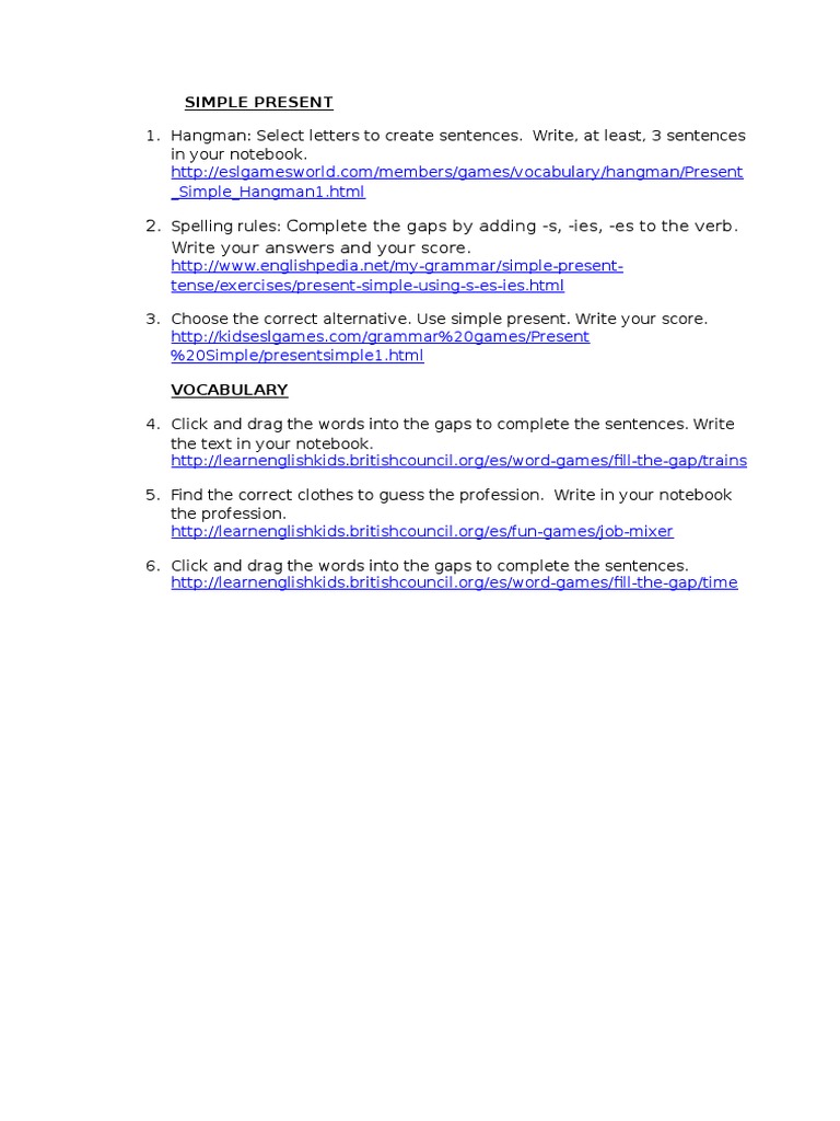 Online Activities for Simple Present | PDF