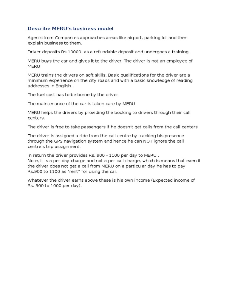 Describe MERU's Business Model | PDF | Finance & Money Management ...