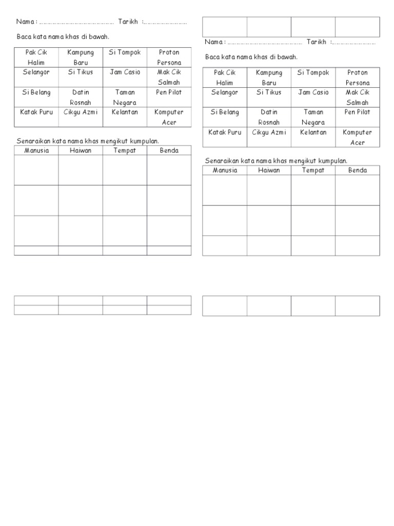 Latihan Kata Nama Khas Tahun 1 Pdf