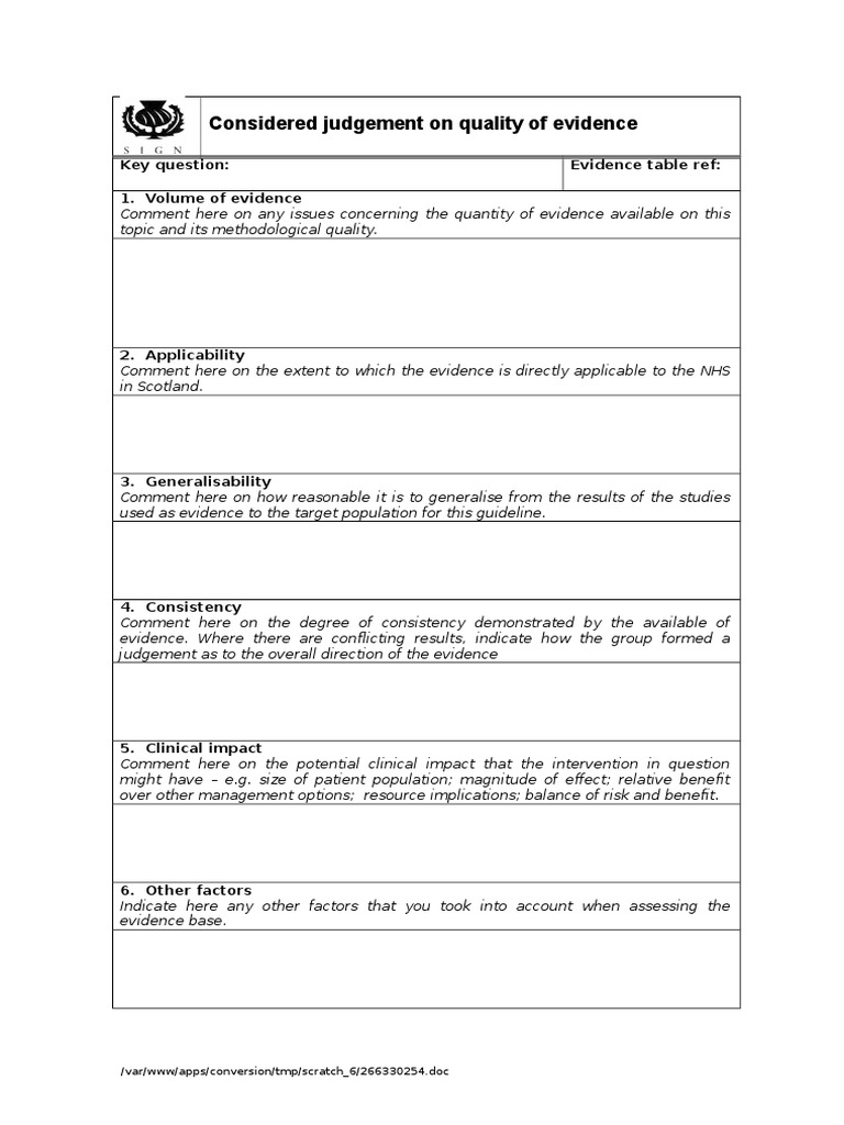 Evidence Quality Assessment for NHS Guidelines | PDF | Self-Improvement