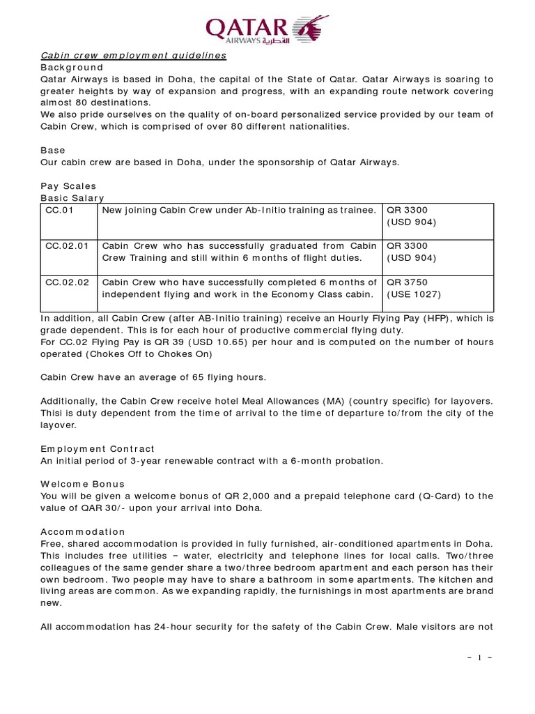 Qatar Airways Cabin Crew Requirements PDF Flight Attendant Salary