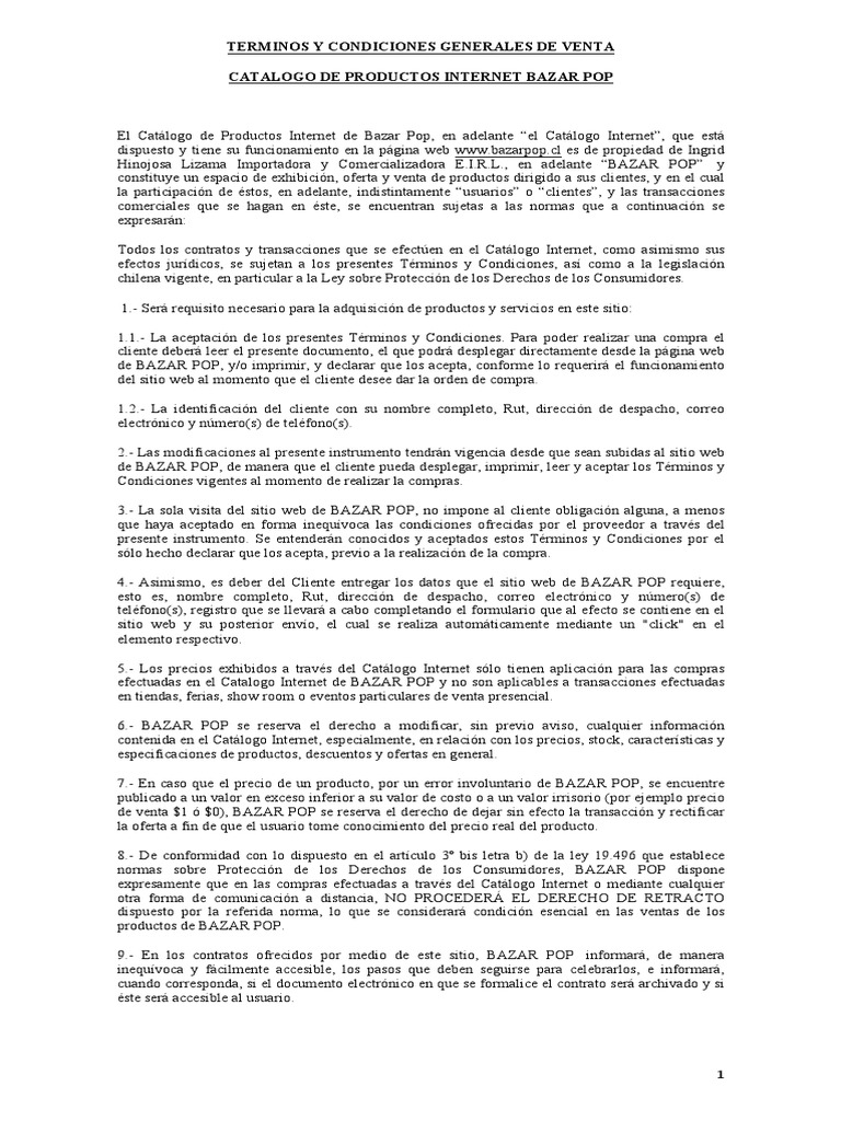 Ejemplo de Terminos y Condiciones