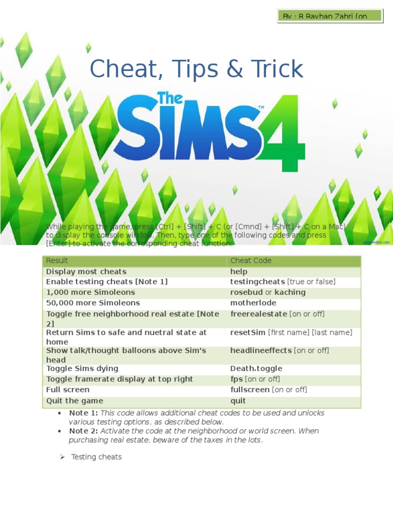 The Sims 4 Cheats, Codes, and Secrets For PC - GameFAQs, PDF, Cheating In  Video Games