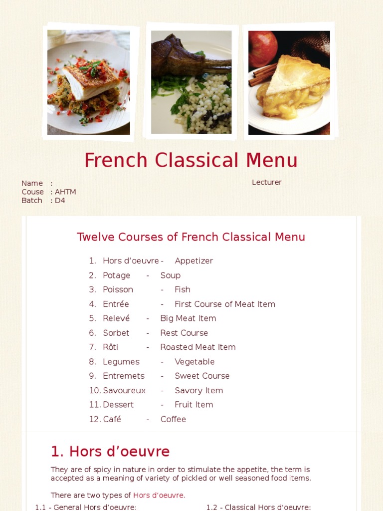 Overview of French Classical Menu | PDF | Hors D'oeuvre | Soup
