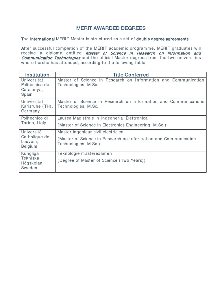MERIT Double Degree Program Overview | PDF | Technology & Engineering