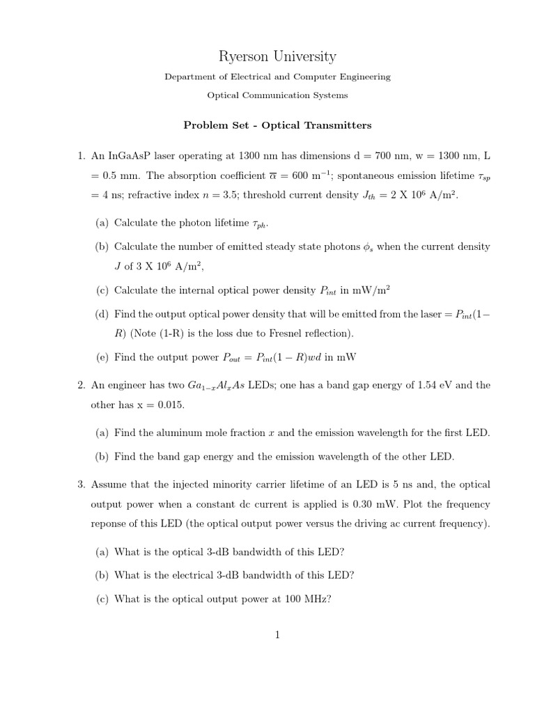 Optical Systems Problem Set | PDF | Teaching Methods & Materials ...