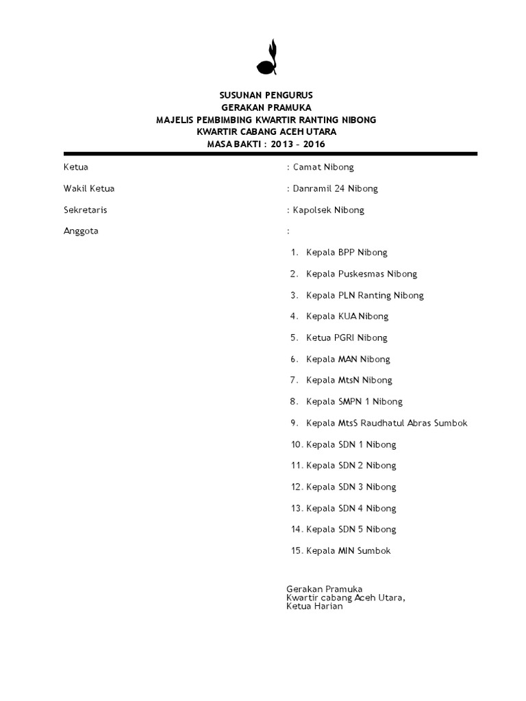 Contoh Susunan Pengurus Kwarran Contoh Susunan Pengurus Kwarran