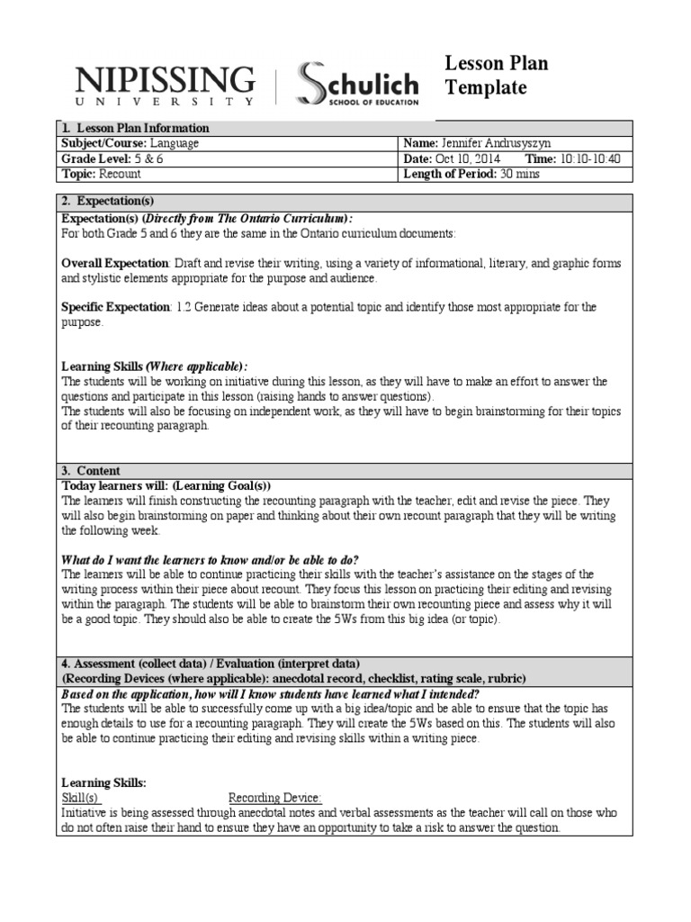 Recount Lesson PlanOct Practicum PDF Lesson Plan Educational