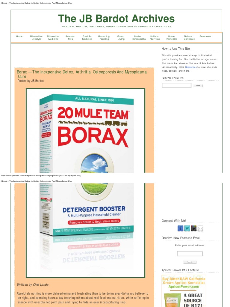 Borax The Inexpensive Detox, Arthritis, Osteoporosis and Mycoplasma