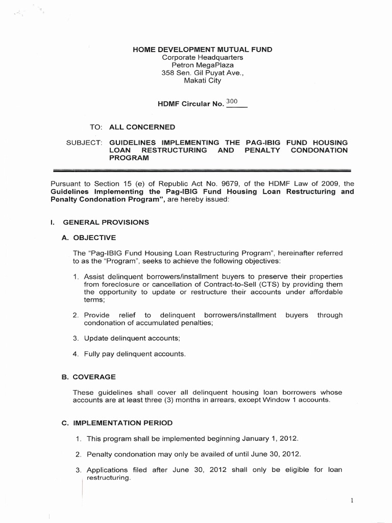 Circular No. 300 Guidelines Implementing The PagIBIG Fund Housing