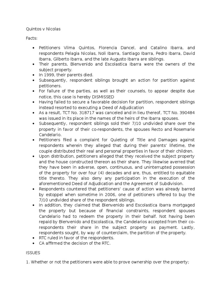 Quintos V Nicolas Download Free PDF Lawsuit Judgment (Law)