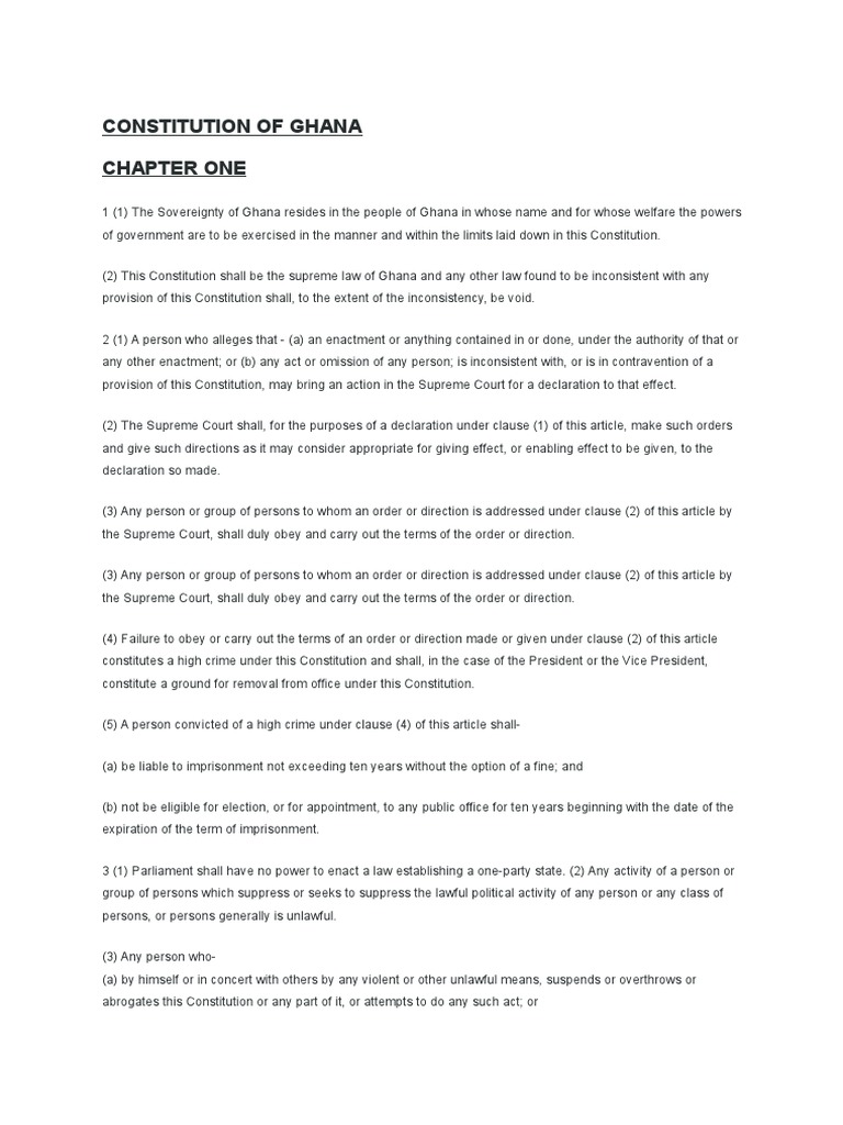 Chapter 1 Constitution of Ghana Treason Constitution