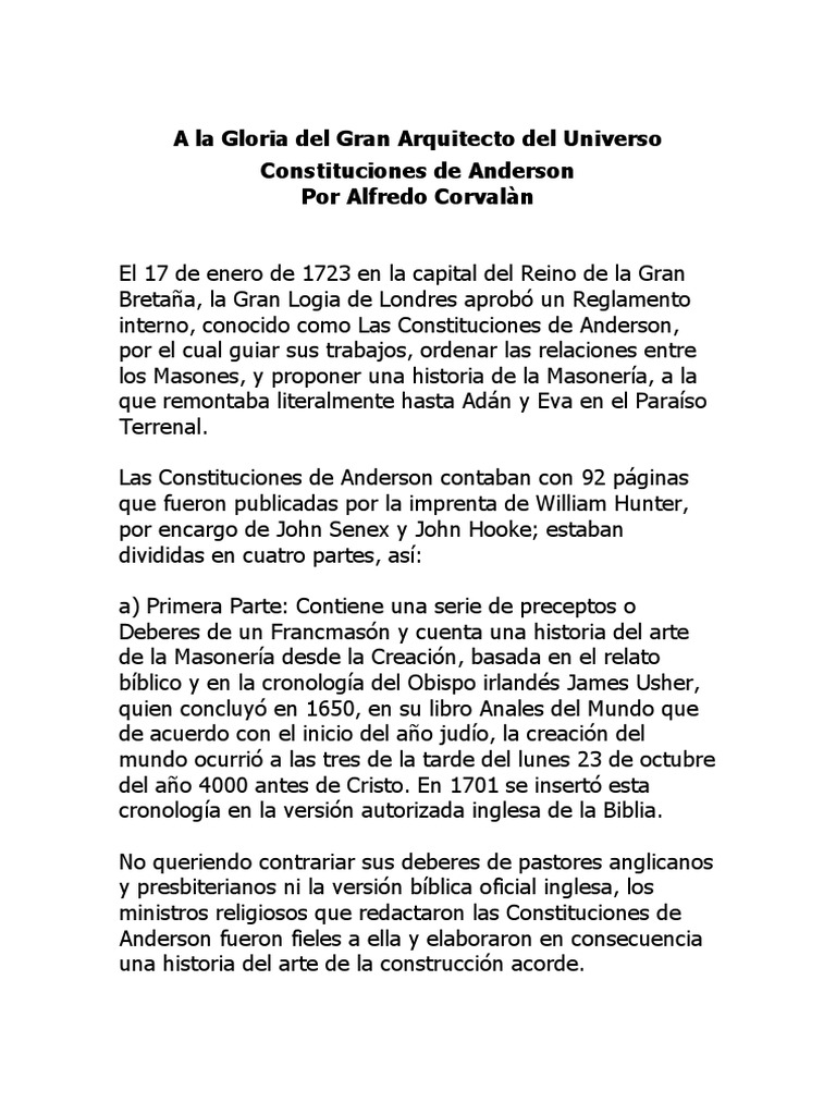 Constituciones de Anderson PDF Masonería Biblia