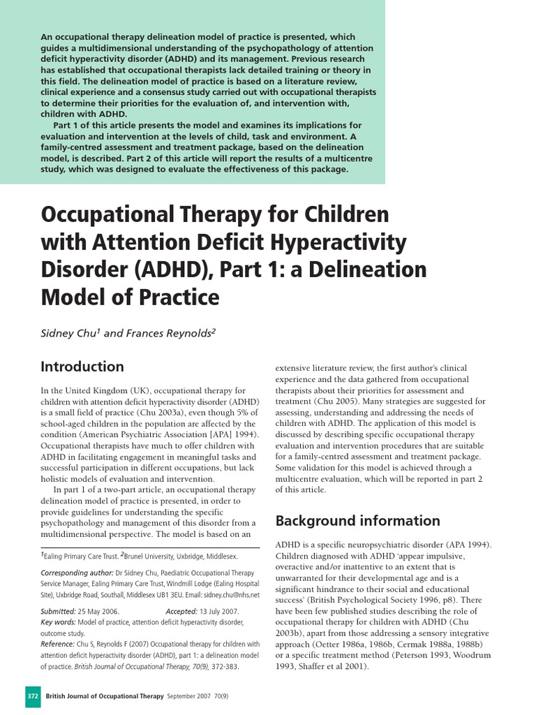 OT For Children With ADHD | Download Free PDF | Occupational Therapy ...