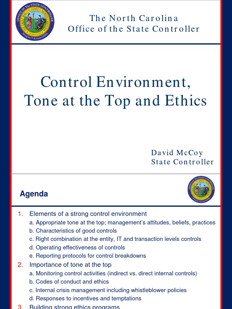 Control Environment Tone at The Top and Ethics PDF Risk Assessment