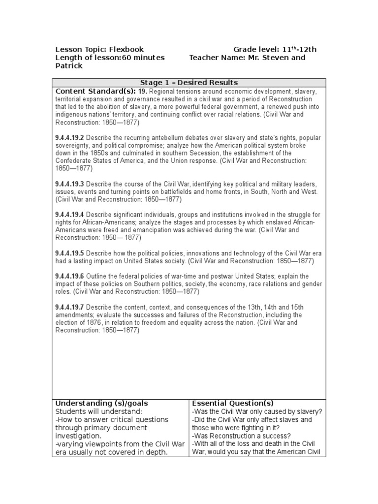 Lesson Plan | PDF | American Civil War | Reconstruction Era