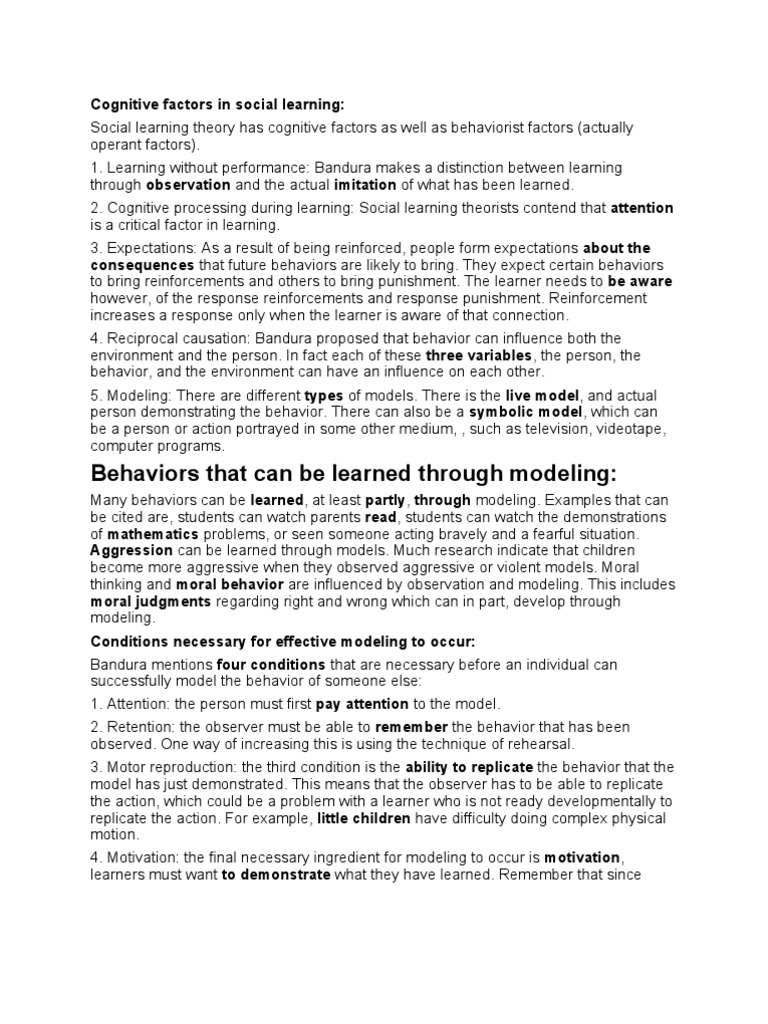 Cognitive Factors in Social Learning Theory | PDF | Self Efficacy ...