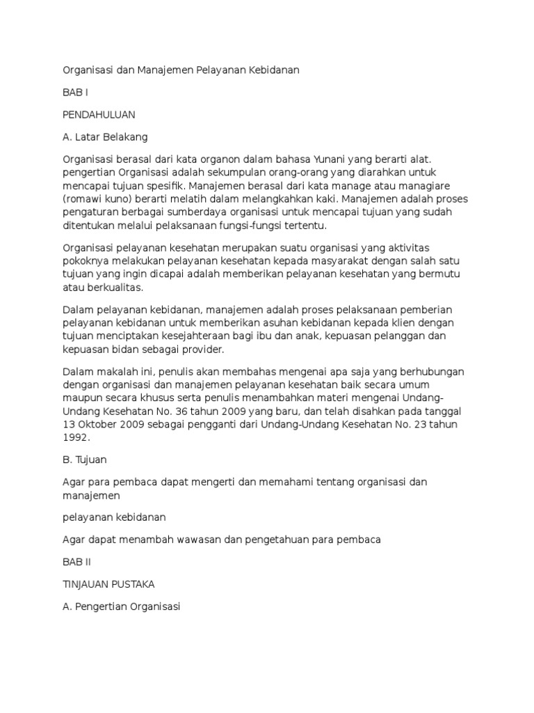 Organisasi Dan Manajemen Pelayanan Kebidanan