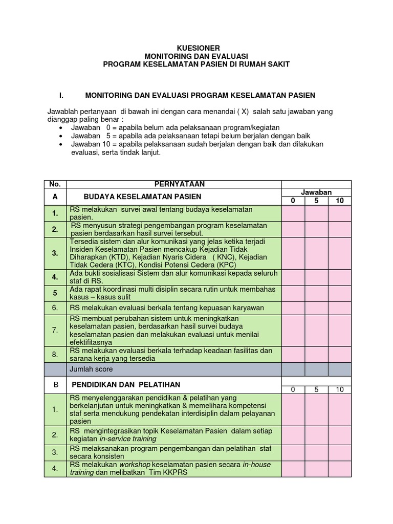 Instrumen Monitoring Dan Evaluasi Program Patient Safety
