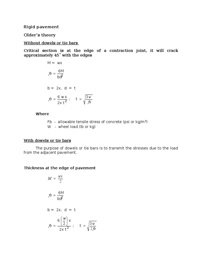 Rigid and Flexible Pavemment Formulas | PDF | Road Surface | Concrete