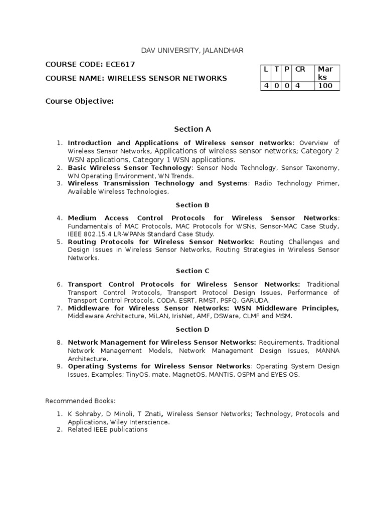 Wireless Sensor Networks Syllabus | PDF