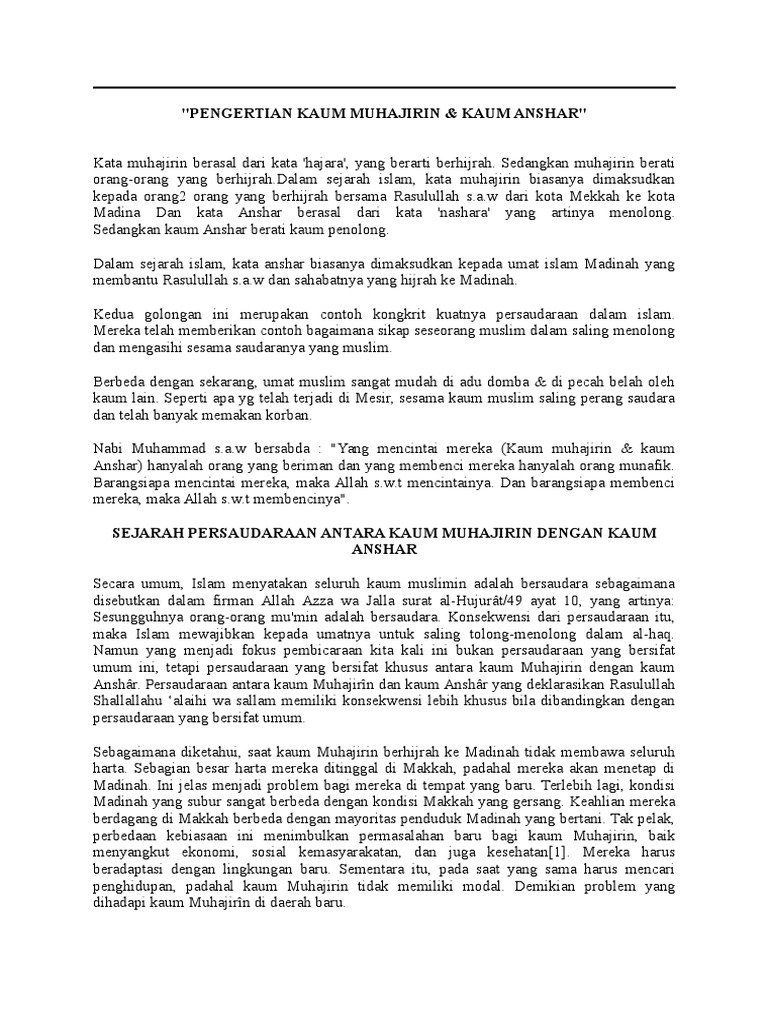 Pengertian Kaum Muhajirin Pdf