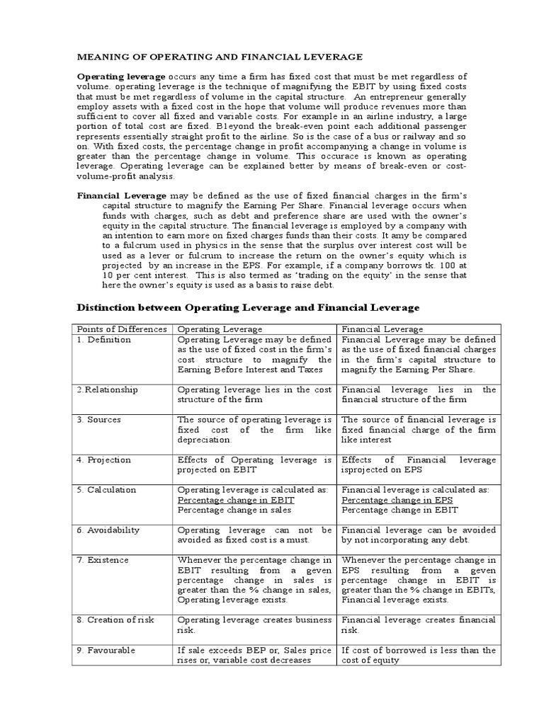 Distinguishing Operating and Financial Leverage | PDF | Leverage ...