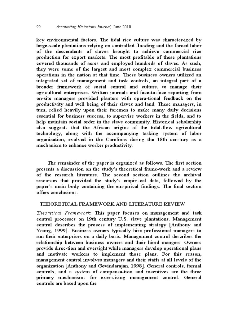 Accounting Historians Journal, June 2010 Theoretical Framework This