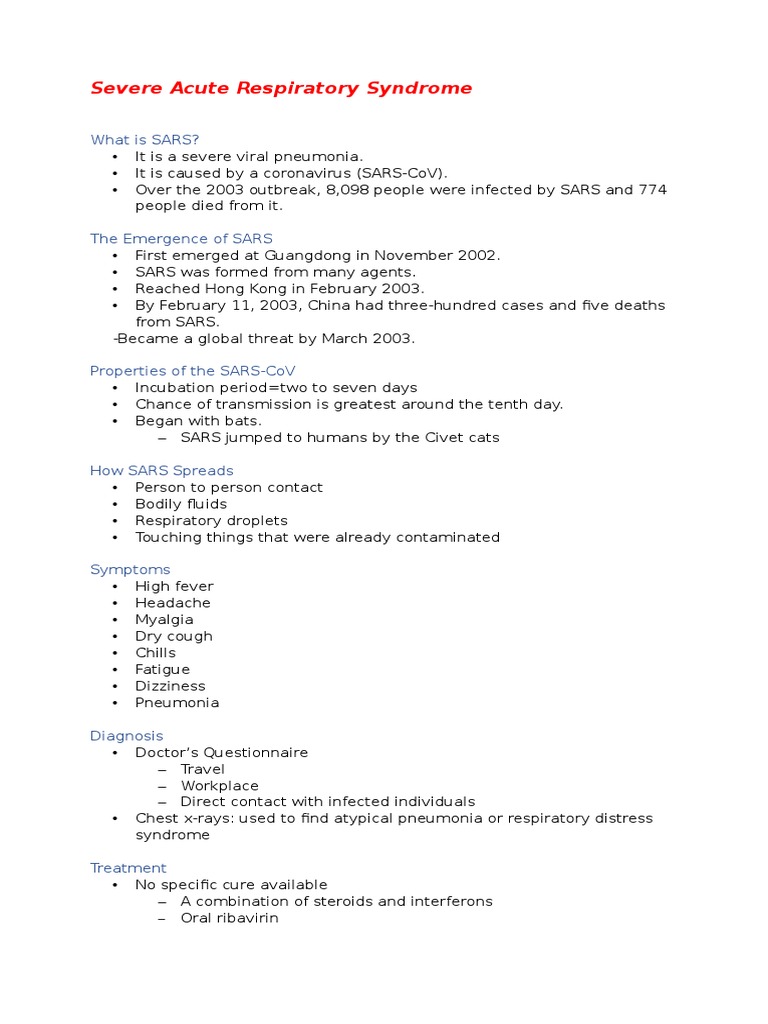 Severe Acute Respiratory Syndrome-1 | PDF | Science & Mathematics
