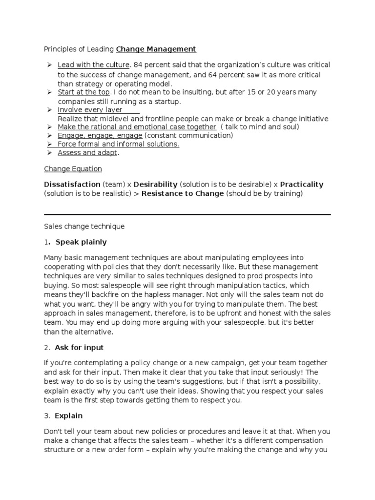 Change Management Principles | PDF | Change Management | Sales
