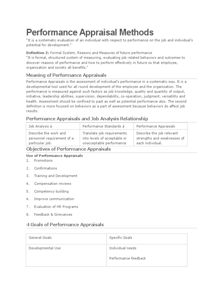Performance Appraisal Methods | PDF