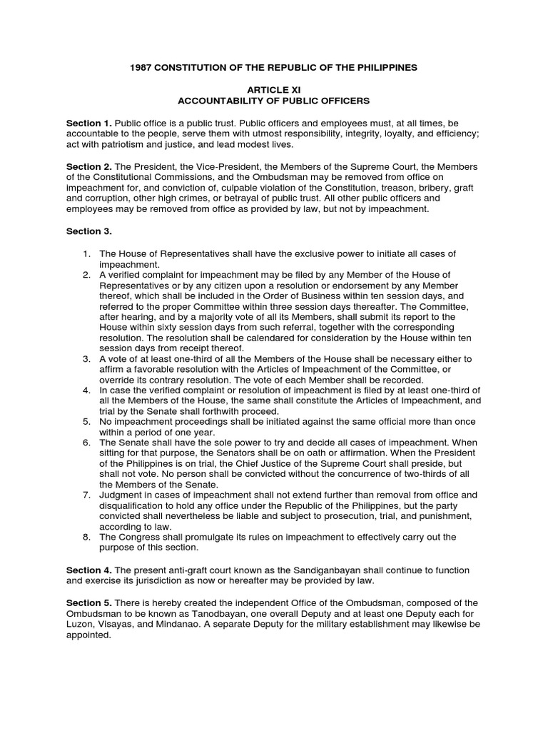 1987 Constitution of The Republic of The Philippines (Article Xi