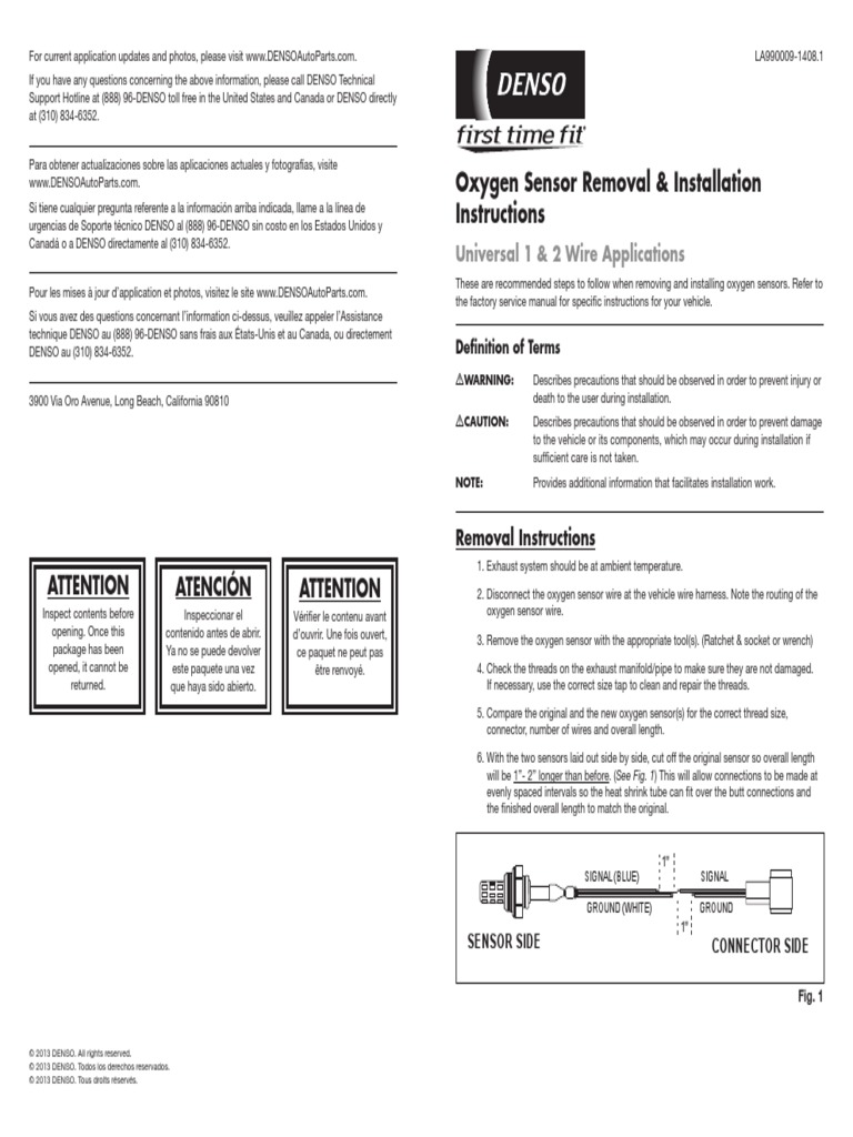 Oxygen Sensor Removal & Installation Instructions: Universal 1 & 2 Wire ...