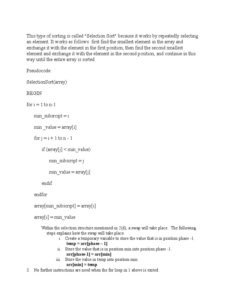 Selection Sort Algorithm Explained | PDF | Teaching Methods & Materials ...