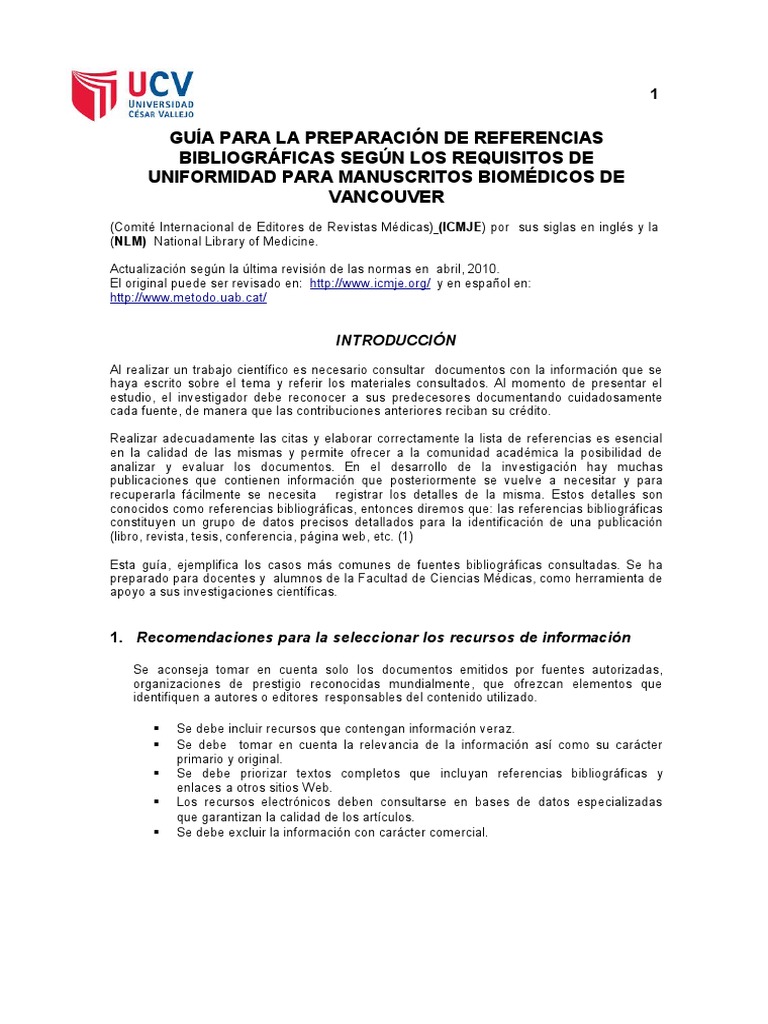 Normas Vancouver PDF Bibliografía Publicación