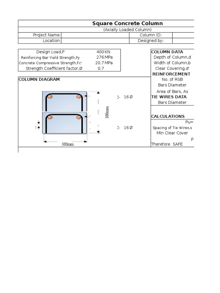Square Concrete Column Design Data | PDF