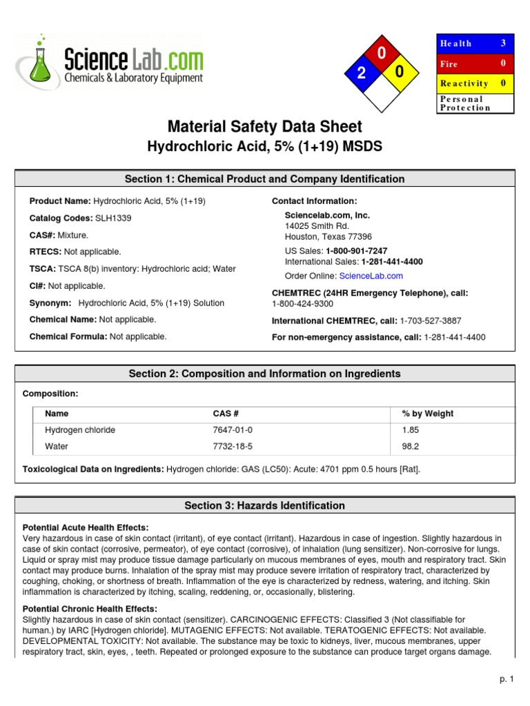 5% HCL | PDF | Hydrogen | Chloride