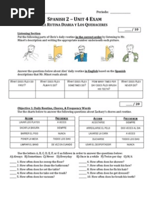 Unit 3 Exam Spanish 2 Pdf Grammatical Conjugation Linguistic Typology