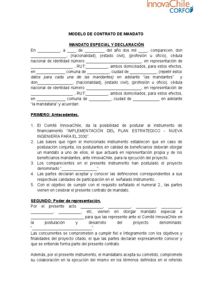 Modelo Contrato De Mandato Informaci n Del Gobierno Justicia