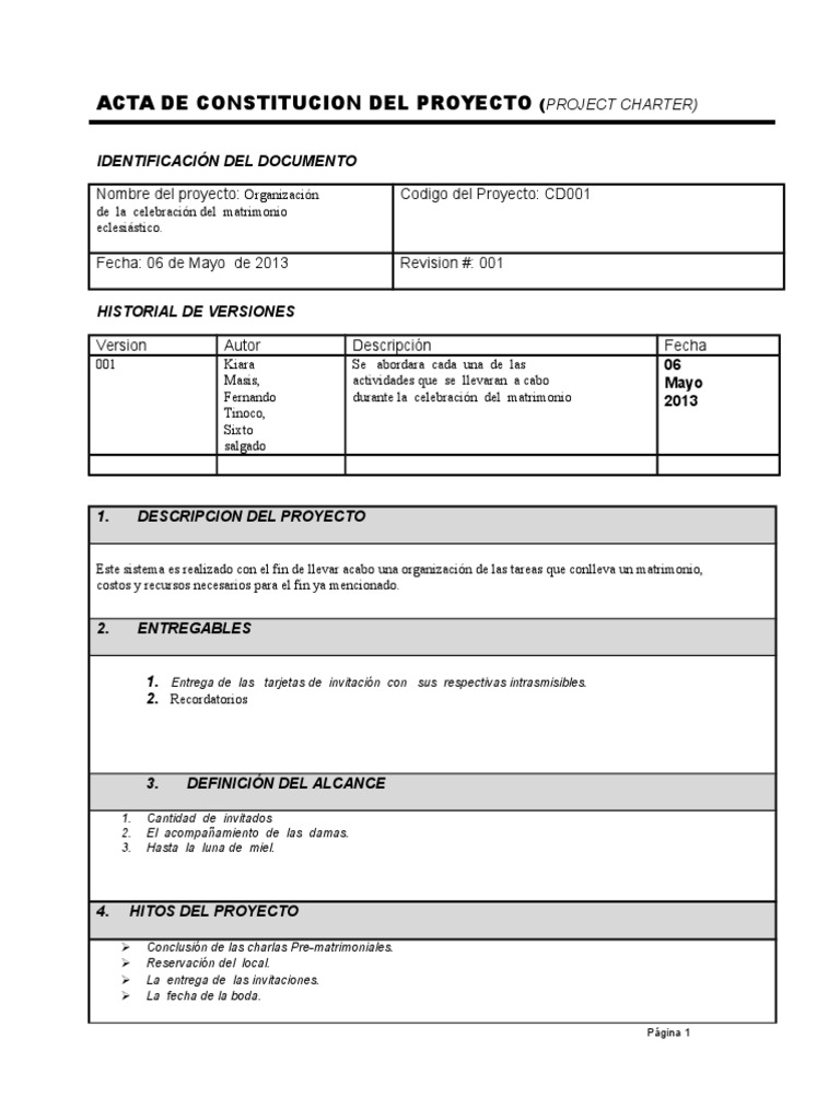 Plantilla Acta Constitucion de Proyecto | PDF | Boda | Presupuesto