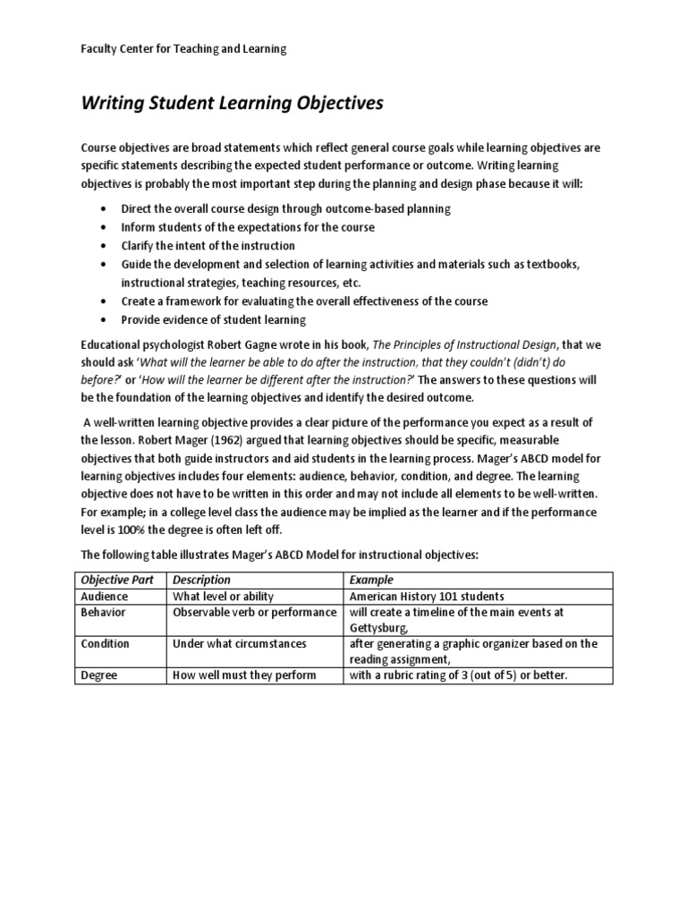 Writing Effective Learning Objectives | PDF | Teaching | Learning